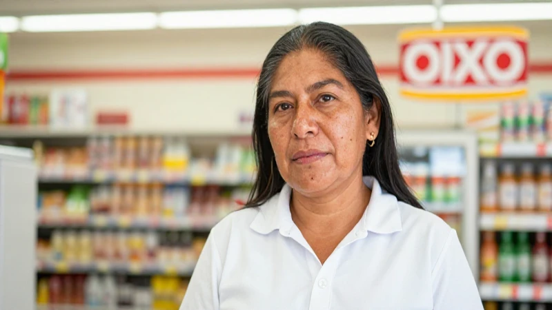 Persona mestiza en una tienda OXXO cálida