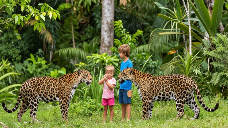 Familia admira al jaguar en selva exuberante
