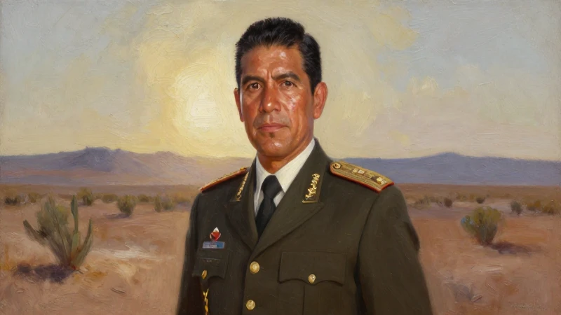 Adolfo de la Huerta: Legado del 45° Presidente de México 7 Retrato militar en paisaje desértico y luminoso