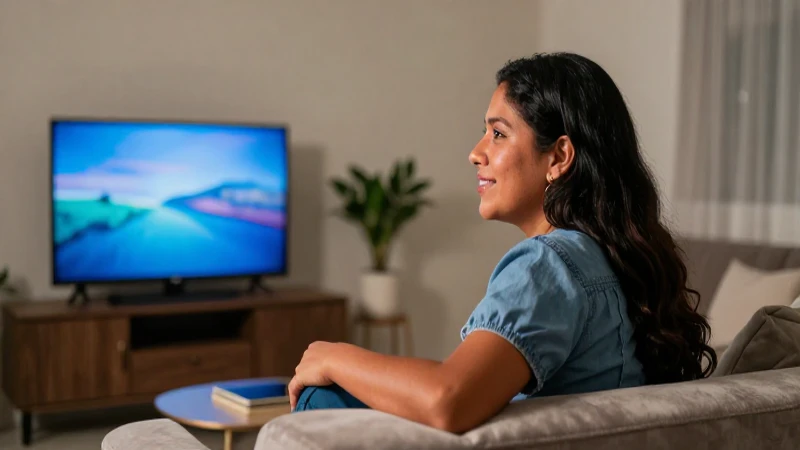 Mestizo ve televisión en sala cálida