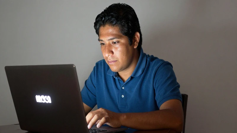 Paga en línea y consulta tu estado de cuenta con Amicsa 4 Mexicano mestizo usa laptop con Amicsa