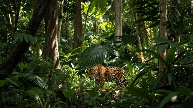 ANIMALES DE CAMPECHE: DESCUBRE 10 ESPECIES ASOMBROSAS 8 Jaguar en selva, luz cinematográfica vívida