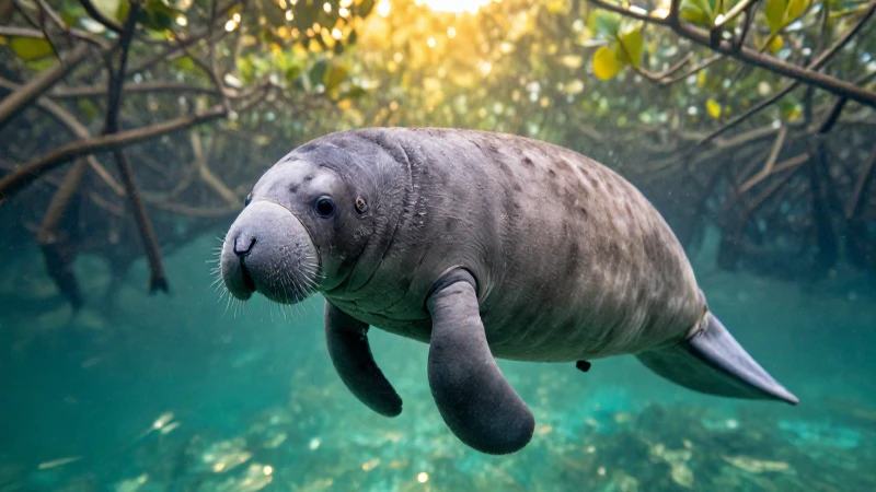 ANIMALES DE CAMPECHE: DESCUBRE 10 ESPECIES ASOMBROSAS 5 Majestuoso manatí en laguna campechana, natural y vibrante