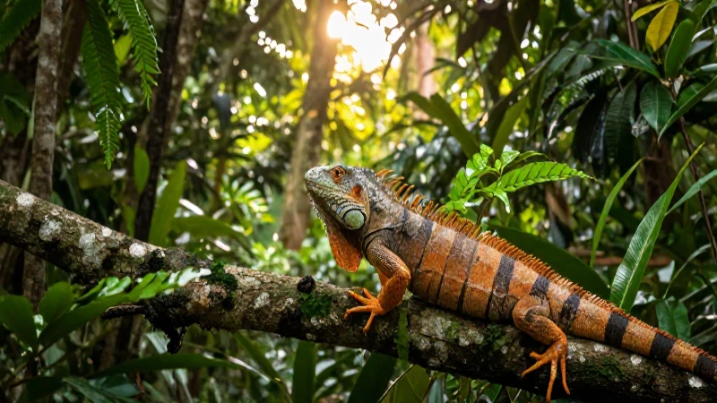 ANIMALES DE NAYARIT: DESCUBRE SU IMPACTANTE FLORA Y FAUNA 3 Iguana radiante en selva exuberante y vibrante
