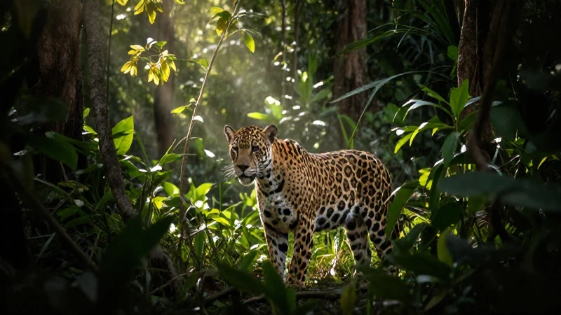 ANIMALES DE NAYARIT: DESCUBRE SU IMPACTANTE FLORA Y FAUNA 4 Fotografía cinematográfica de un jaguar en selva