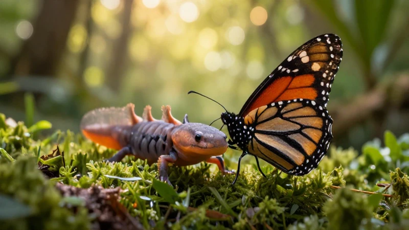 Fotografía vibrante de un ajolote en la selva