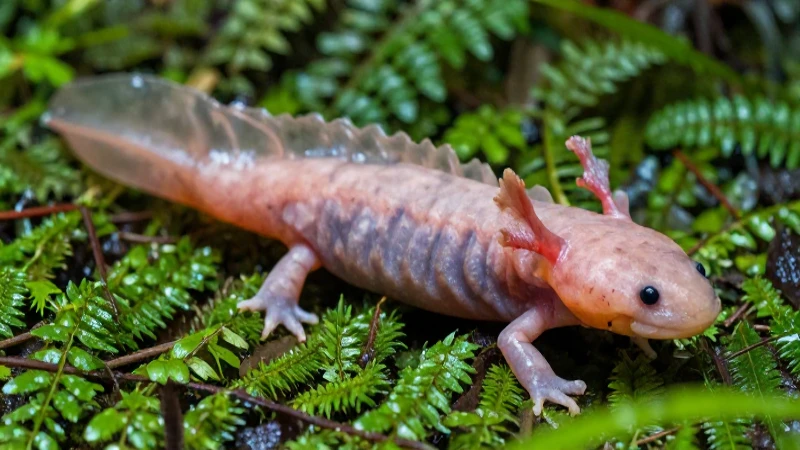 Axolote en selva, colores vibrantes y detallados