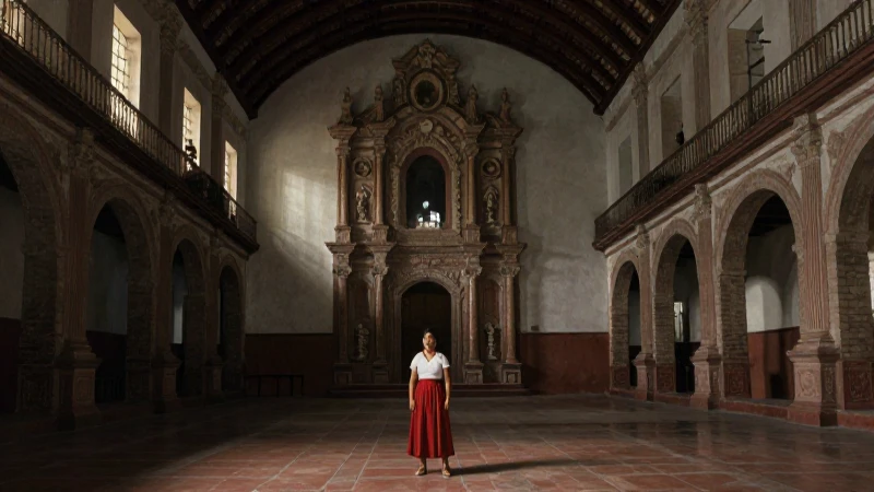 Descubre el Papel Clave de las Audiencias en la Nueva España 7 Retrato mestizo, luz dramática y arquitectura colonial