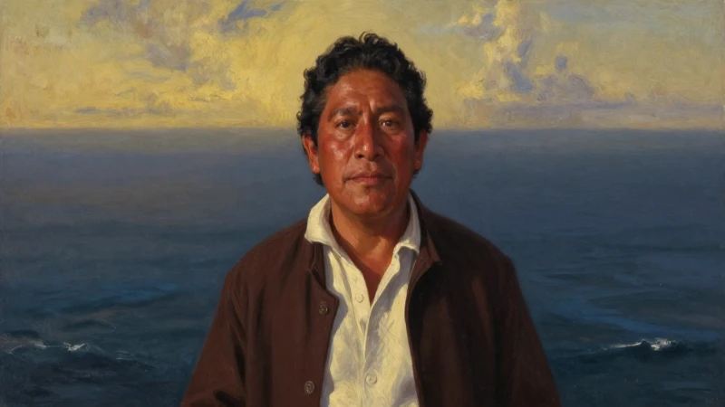 Retrato mestizo, misionero, al atardecer dorado