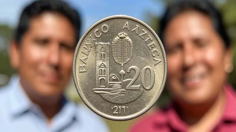 Banco Azteca compra monedas antiguas de 20 pesos en México 6 Moneda mexicana, luz cálida y detalle nítido