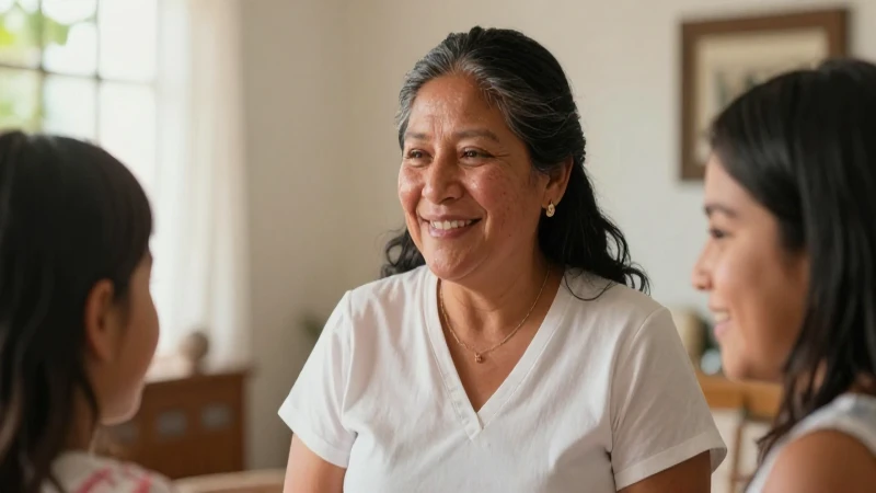 Familia mestiza sonríe bajo luz cálida