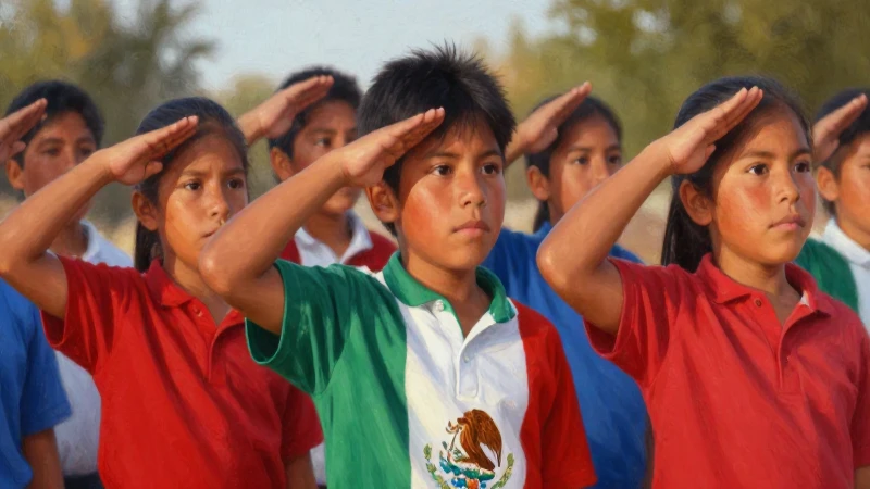 Bandera de México: Su Historia y Significado Revelados 8 Niños mexicanos saludan la bandera al sol