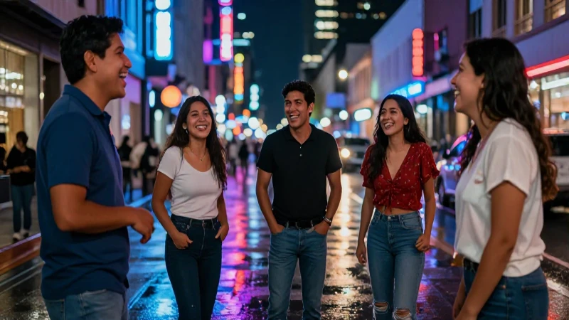 Risa mexicana bajo luces de neón