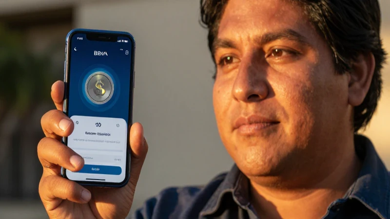 Mexicano usa BBVA Wallet al atardecer