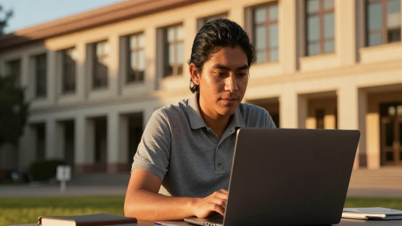 Estudiante mestizo en universidad europea a la luz dorada