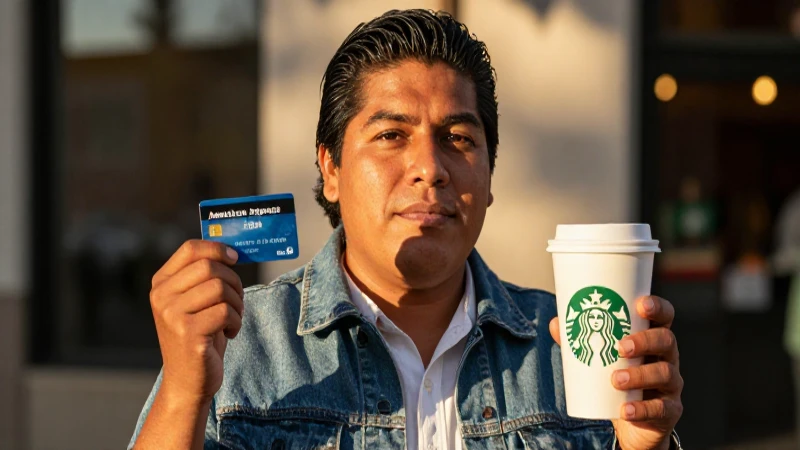 Joven mexicano con Starbucks y Amex