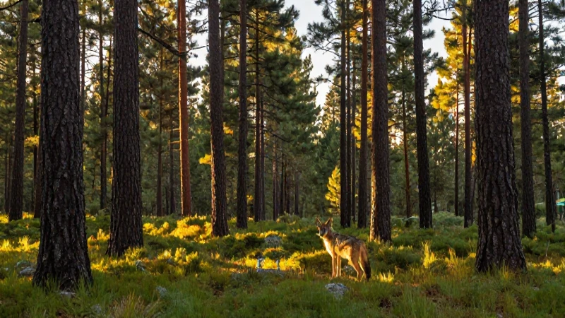 BIODIVERSIDAD de Durango: Descubre ESPECIES ENDÉMICAS ÚNICAS 9 Bosque duranguense, lobo y luz dorada cinematográfica