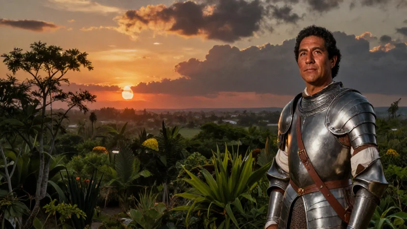 Diego Velázquez: El Conquistador Que Transformó Cuba 3 Velázquez pinta un conquistador en Cuba, al atardecer