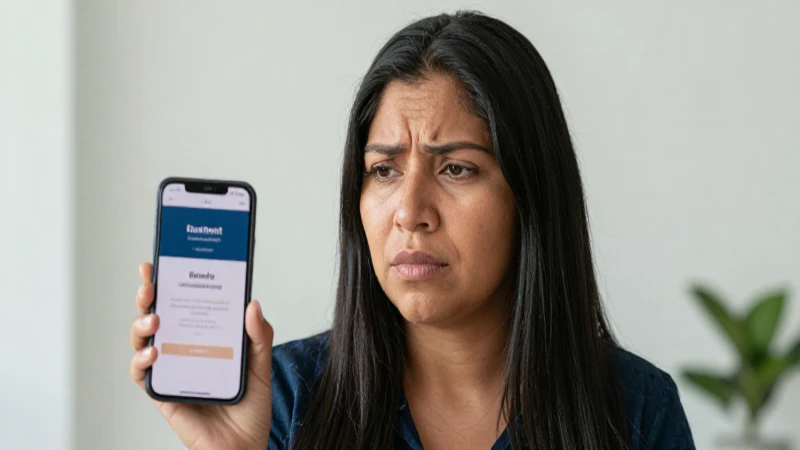 Mujer mestiza preocupada por el bloqueo bancario