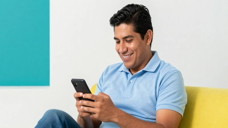 Servicios que ofrece Blue Telecom en México 5 Persona mestiza sonríe usando un móvil
