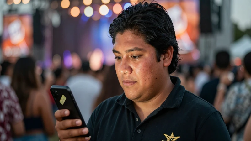 Joven mexicano con boleto en teléfono