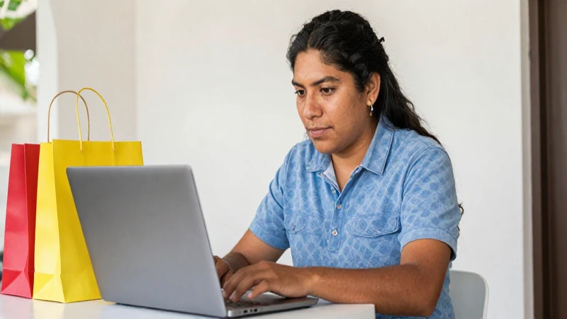 Cómo puedo pagar y consultar mi saldo en línea en C&A 3 Mexicano mestizo con laptop y compras