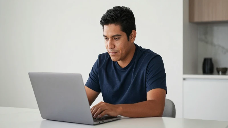 Cómo obtener la referencia catastral en línea en México 3 Una persona mestiza usa laptop en casa