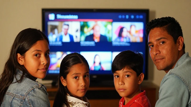 Familia mestiza disfruta de contenido en pantalla
