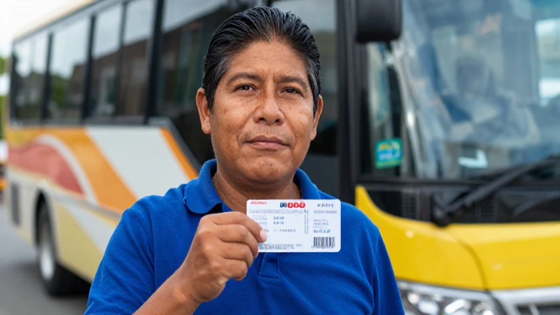 Mexicano mestizo con boleto de autobús ADO