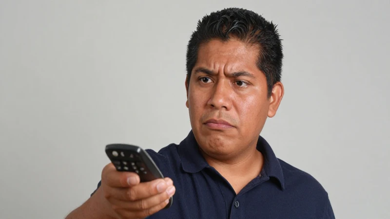 Mexicano mestizo preocupado sostiene control remoto