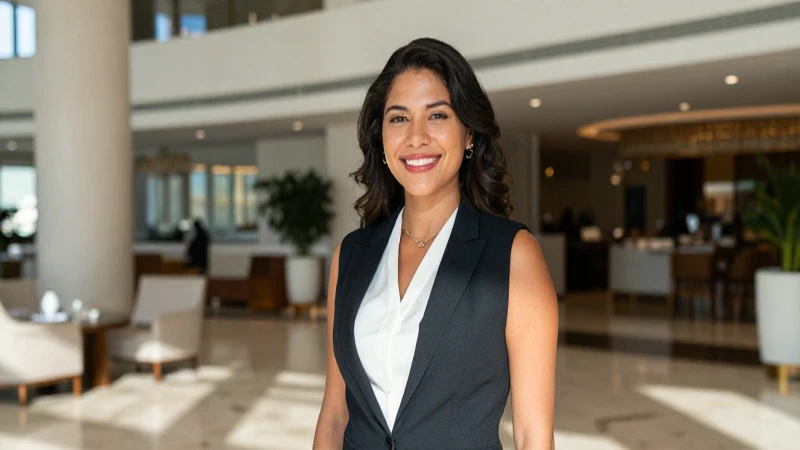 Mujer mestiza sonríe en un hotel de Cancún