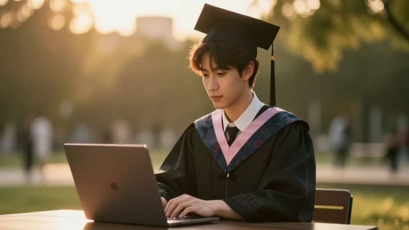 Cuáles son las razones para estudiar periodismo en México 7 Joven graduado, laptop, luz dorada y bokeh