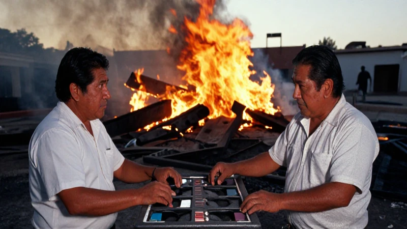 Ruinas de casino, silueta distante y dramática