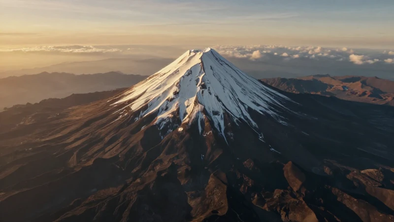 Volcán nevado en paisaje detallado y cinematográfico
