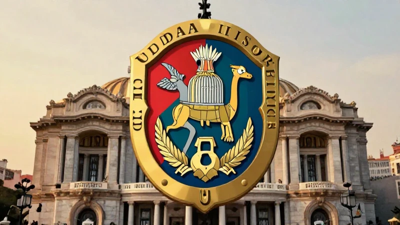 CDMX SIGNIFICADO: DESCUBRE el ESCUDO de la CIUDAD de MÉXICO 6 Ilustración vibrante, arquitectura y luz dorada