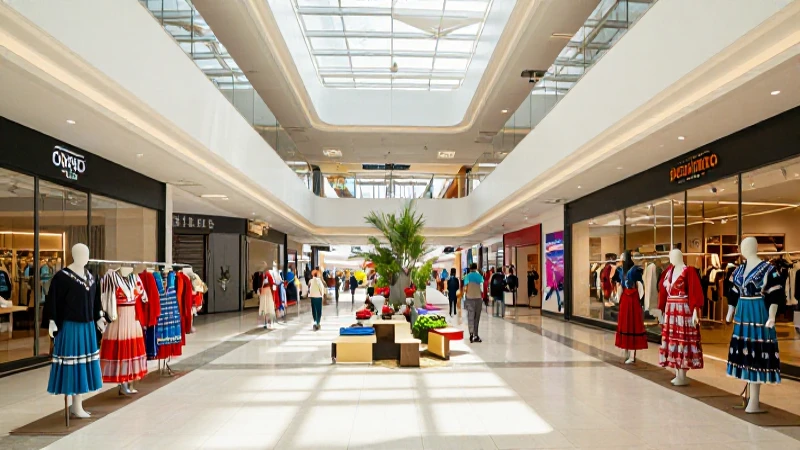 Joven mexicana moderna en centro comercial brillante