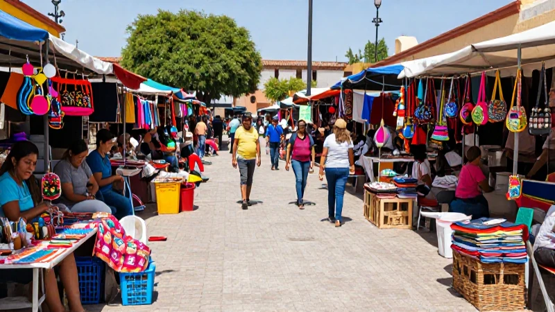 Artesanías mexicanas vibrantes bajo el sol