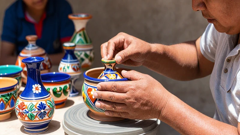 Cerámica oaxaqueña artesanal bajo luz cálida