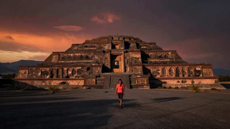 Ruinas prehispánicas en México al atardecer