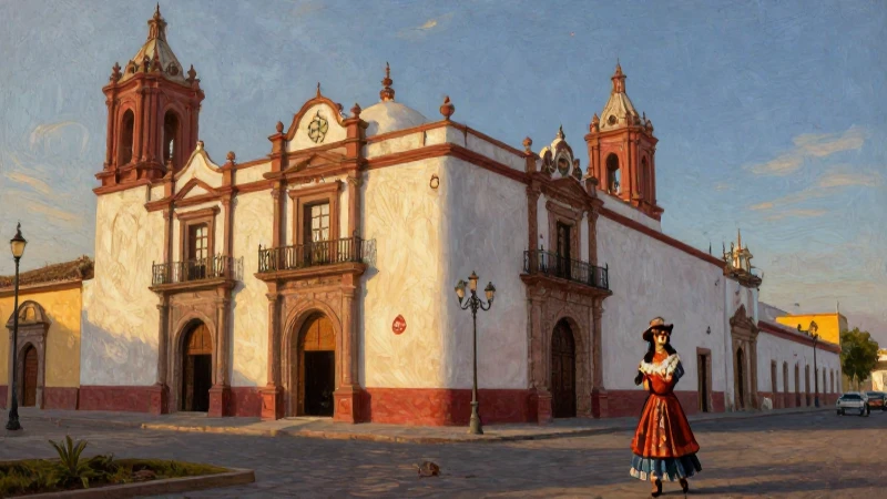 Pintura histórica vibrante de Chihuahua al atardecer