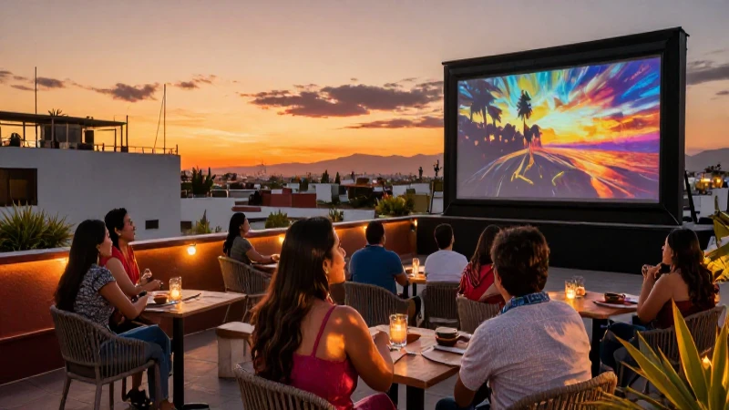 Mejores cines en Zona Metropolitana de Guadalajara y precios 8 Cine al aire libre, ambiente cálido y atardecer vibrante