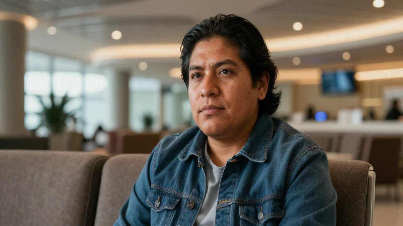 Mujer mestiza en un relajado ambiente aeroportuario
