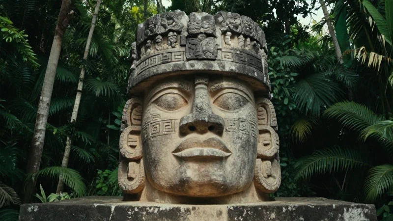 Cabezas olmecas imponentes en exuberante selva