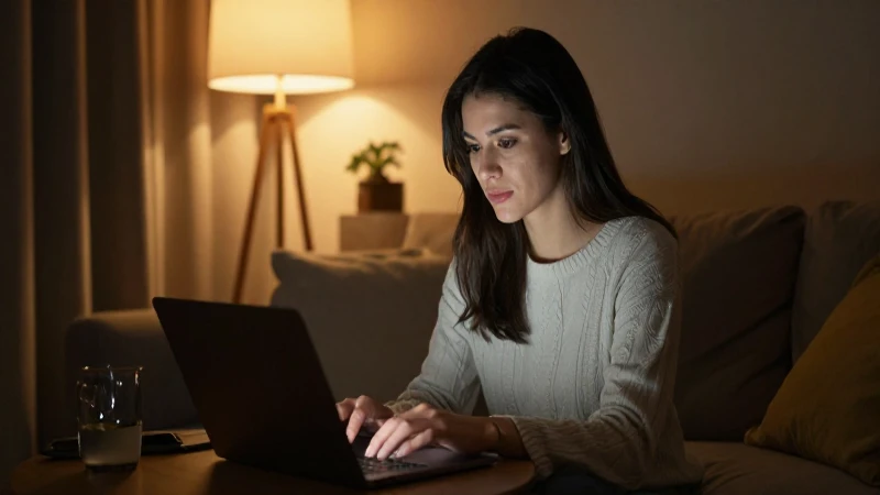 Mujer usando portátil en sala acogedora