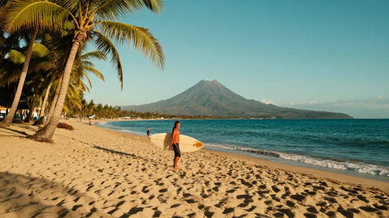 Clima en Colima: ¡Descubre el Mejor Tiempo para Aventuras! 5 Playa tropical al atardecer con surf y volcán