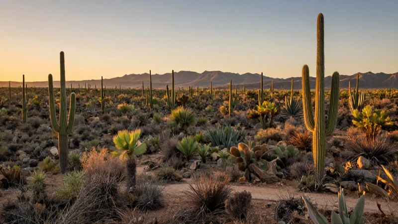 Desierto dorado, cactus y ángulo amplio