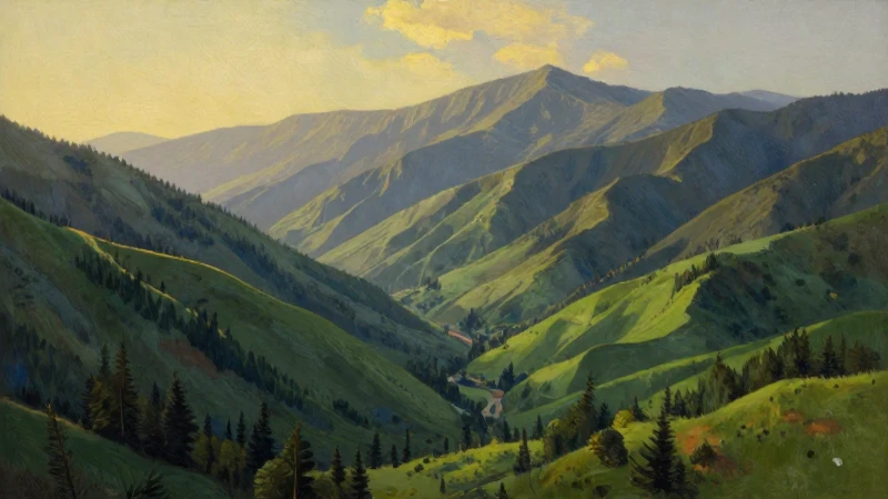 CLIMA EN HIDALGO: DESCUBRE la TEMPERATURA y TIPOS de CLIMA 5 Pintura realista de montaña al atardecer dorado