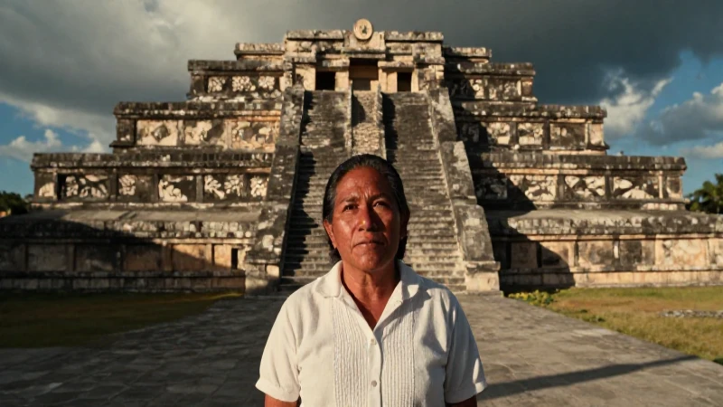 Mexicano, ruinas aztecas, luz cálida y dramática