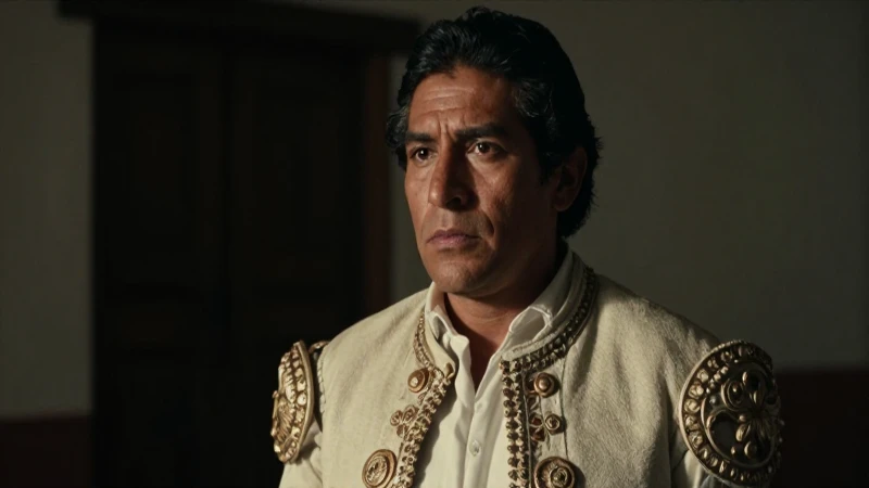 Caras mestizas, conquistador bajo luz dramática