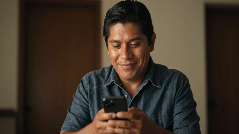 Joven mexicana sonríe sosteniendo un teléfono
